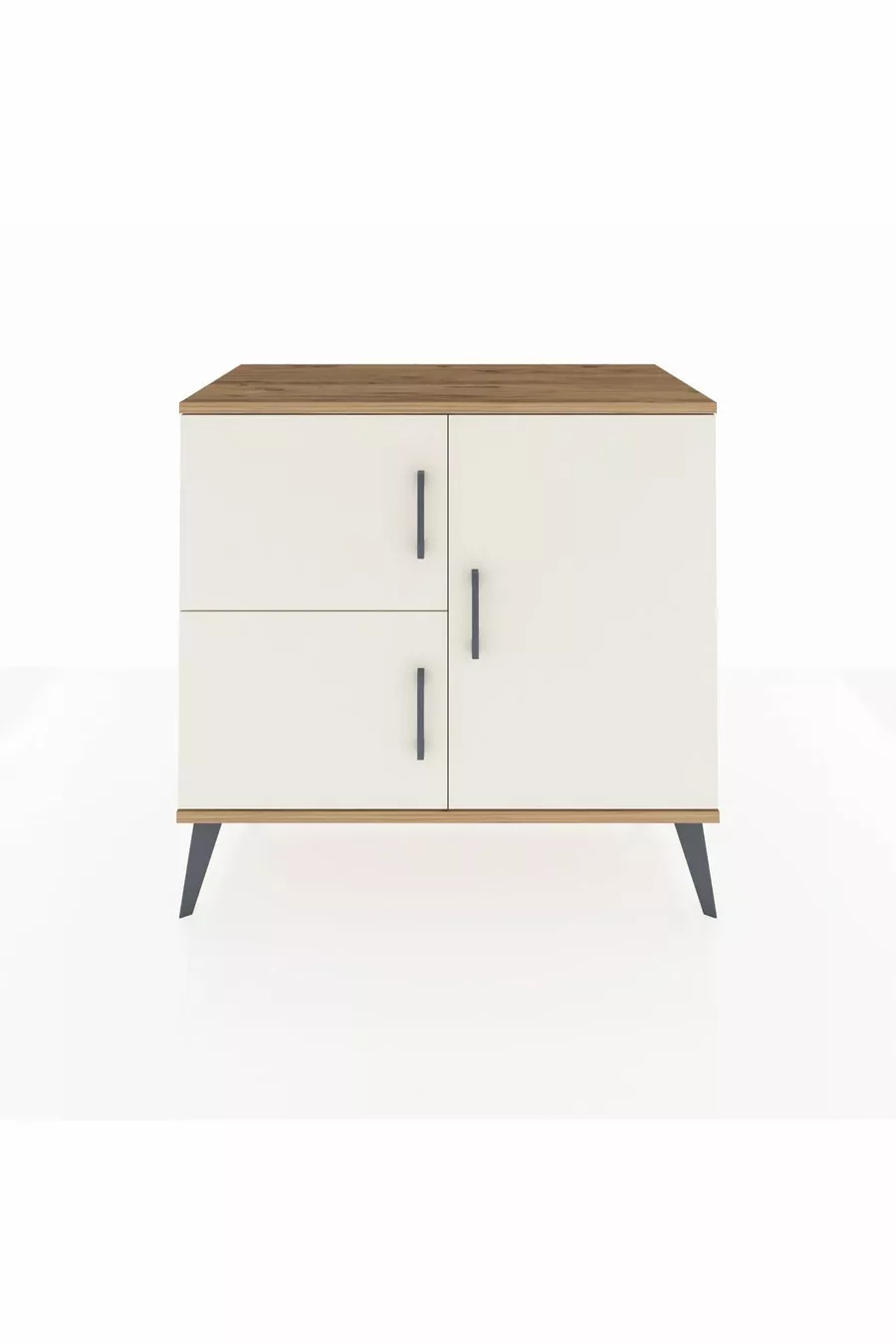 Commode Hyperion 2 étagères 3 portes Pin-Gris Ancien