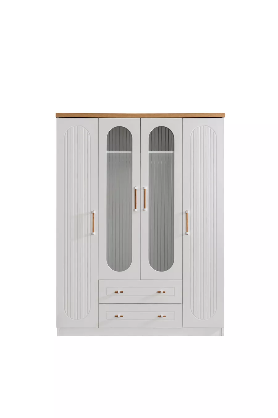Lit superposé Ranza, lit superposé Vita Bohem avec tiroirs blanc, armoire à 4 portes, 2 matelas Comfort