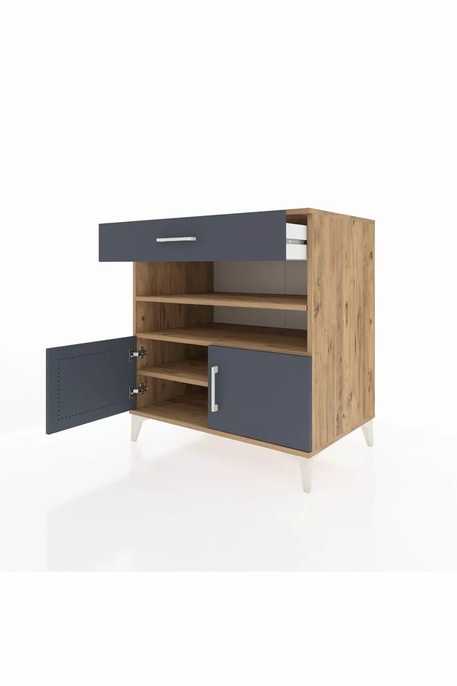 Commode Kronos 3 étagères 1 tiroir 2 portes Pin-Anthracite
