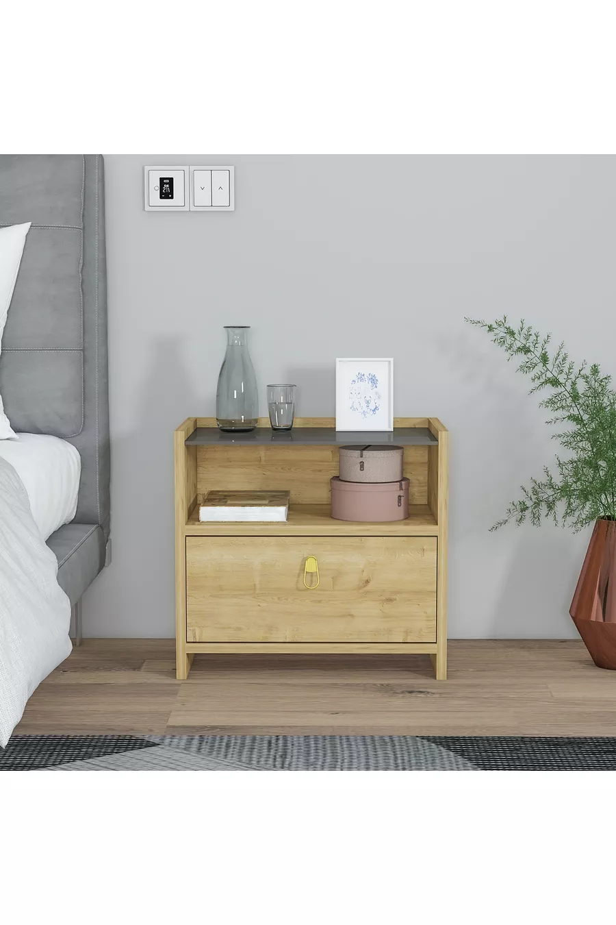 Table de chevet Mobiga Sane avec tiroir et verre Safir