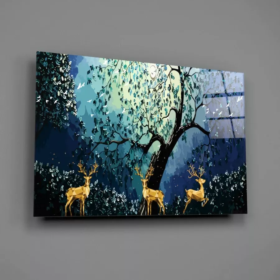 Peinture sur verre des cerfs dorés