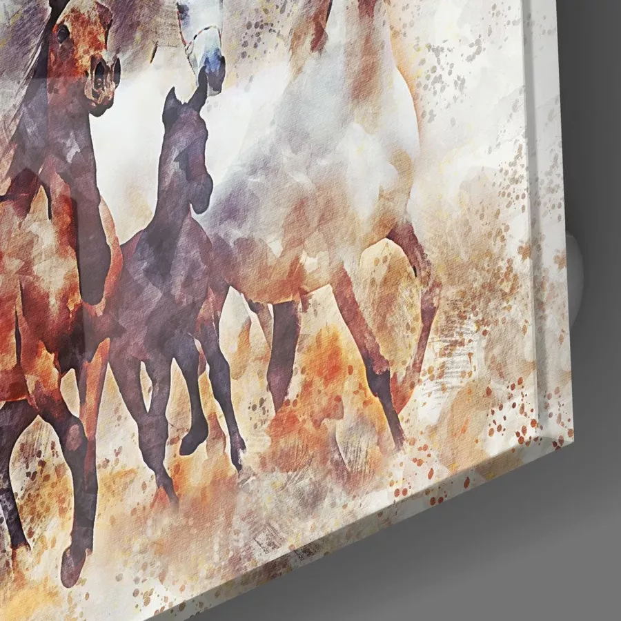 Peinture sur verre de chevaux au galop