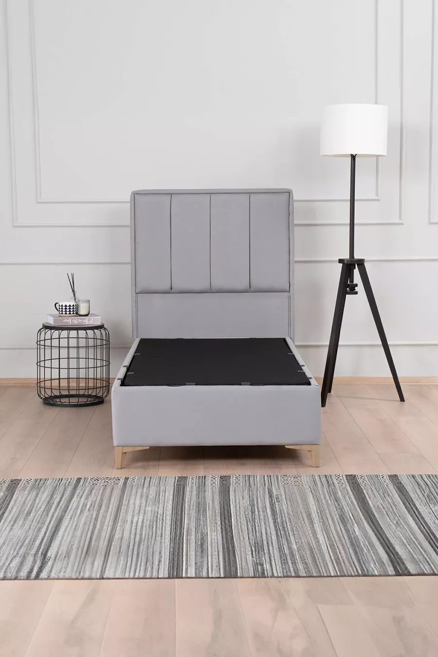 Gold Therapy Storage Base and Headboard Set Gray (BED NOT INCLUDED)
