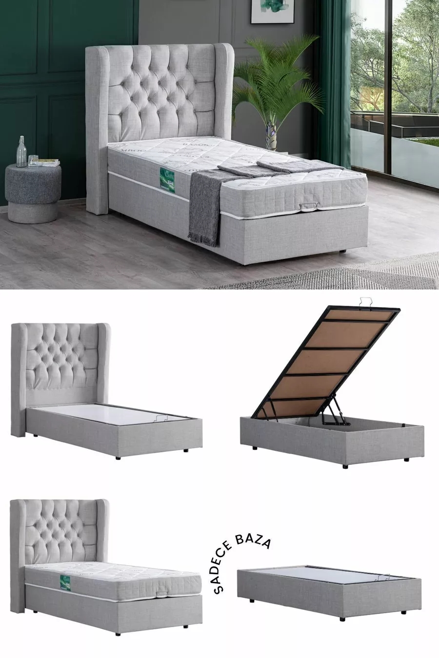 Riga Single MDF Bed Base, Light Gray (Excluding Headboard and Mattress)