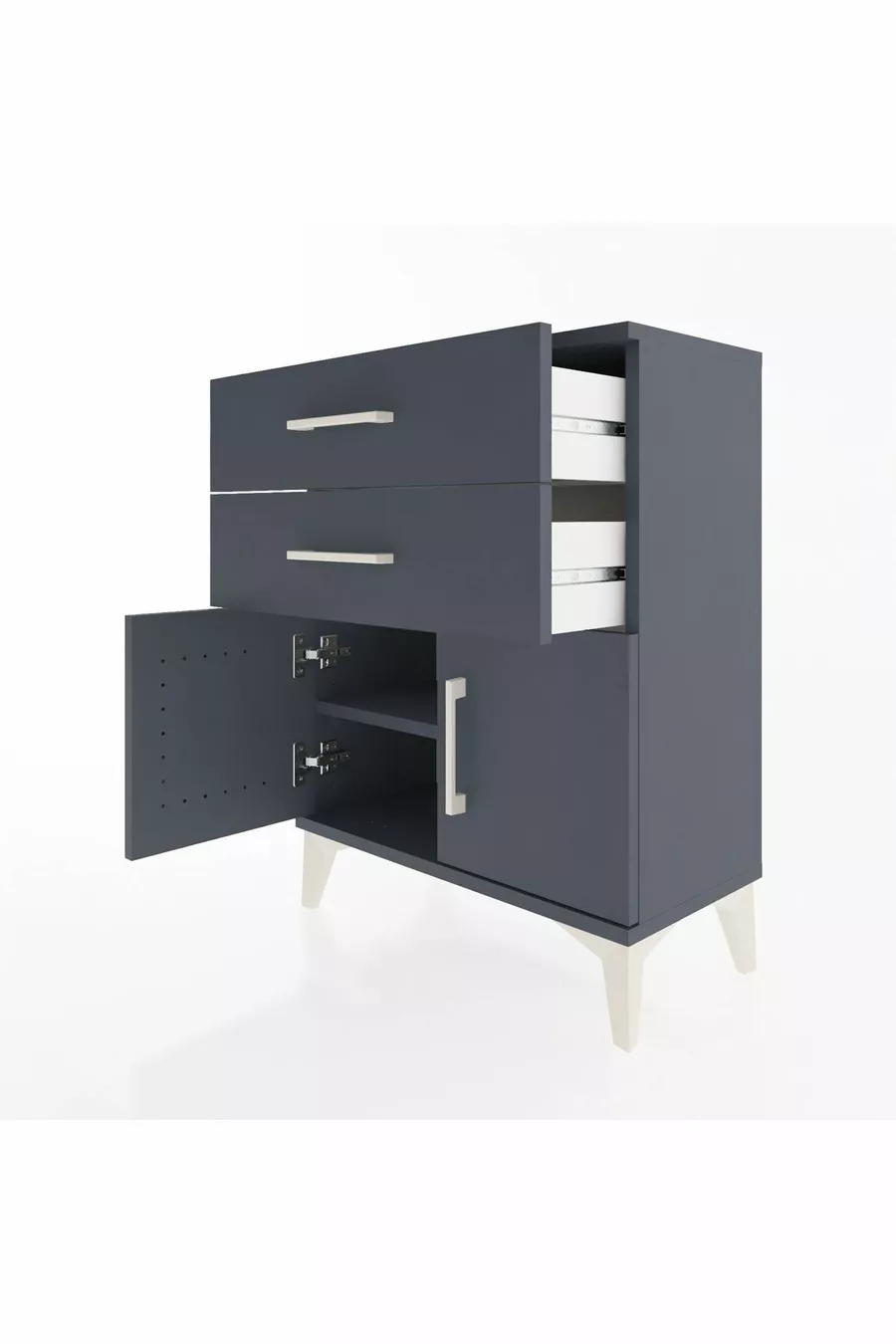 Arges Commode Single Shelf 2 Drawers 2 Doors Anthracite-Anthracite