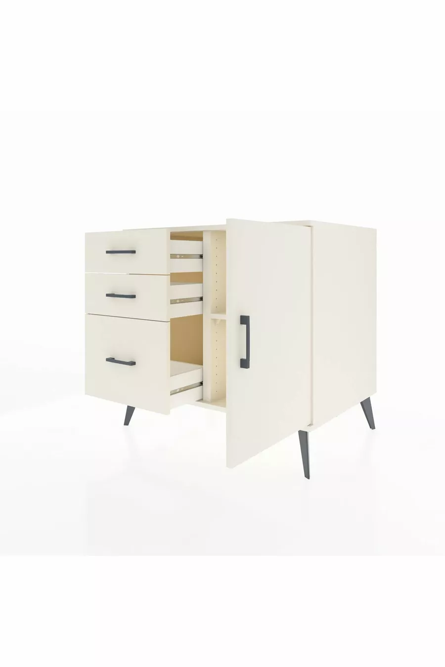Kronos Dresser with Single Shelf, 3 Drawers, Single Door Moonstone-Moonstone
