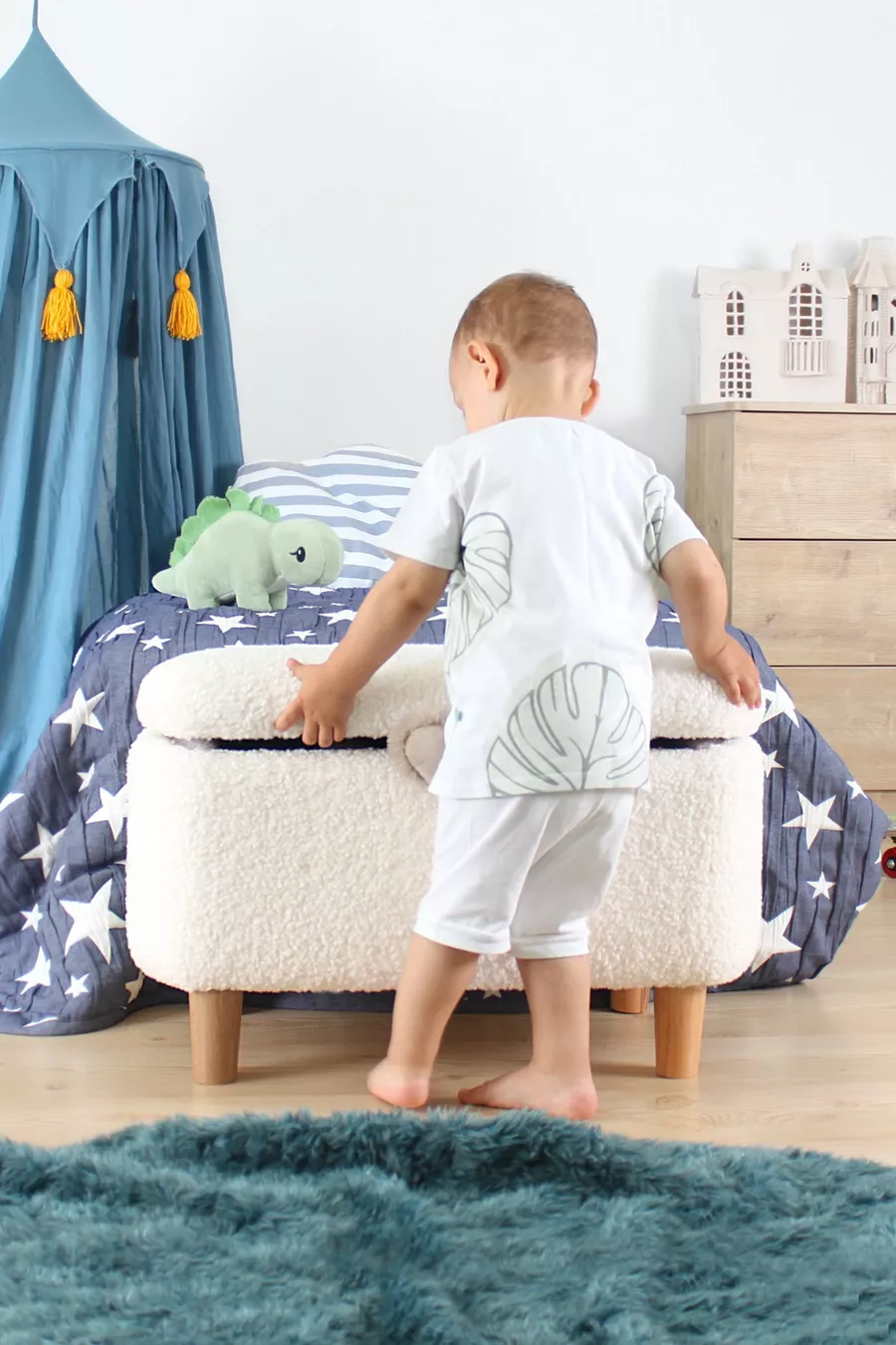 Pouf pour enfant Yomme avec rangement - blanc Teddy