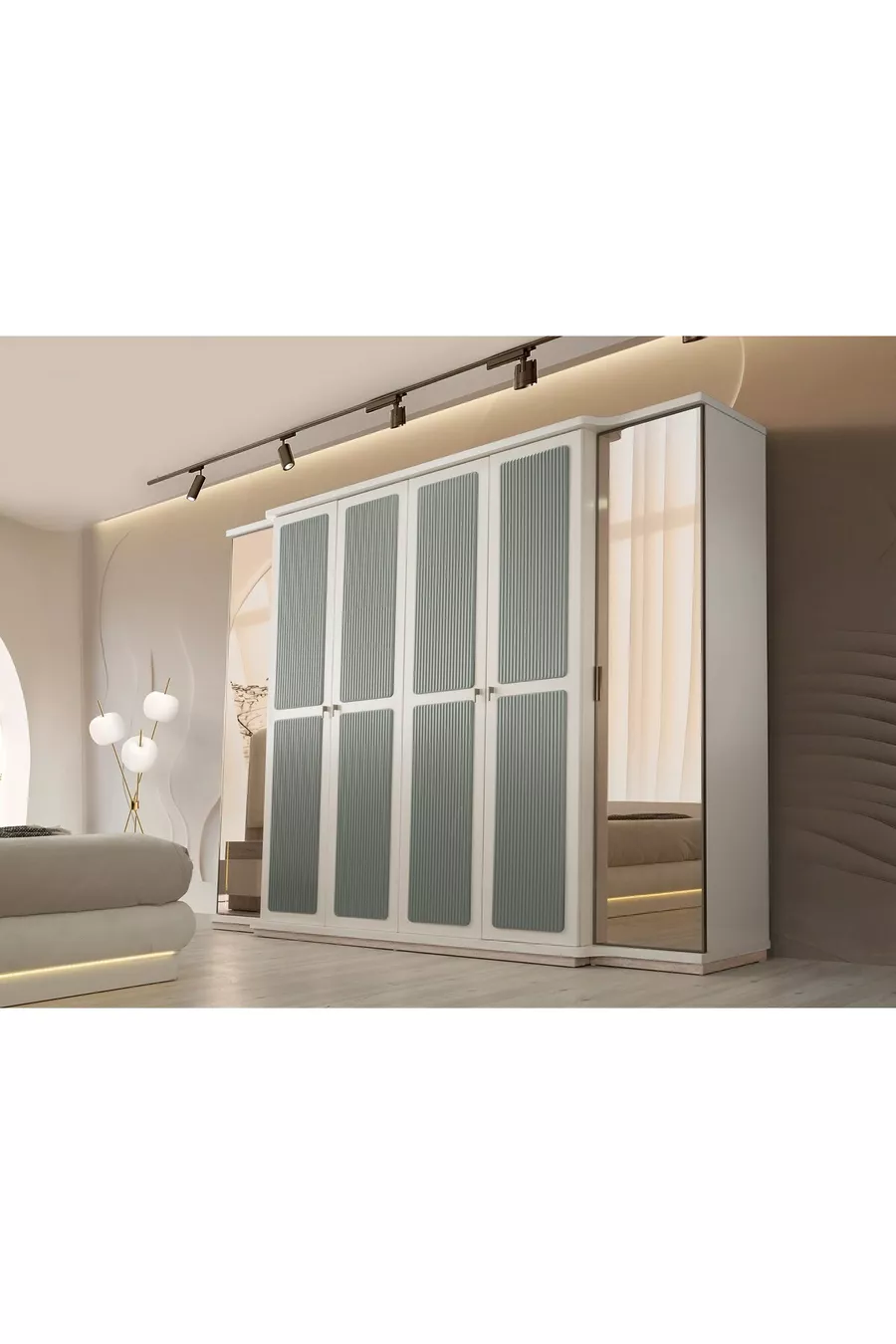 Turquoise MDF-Based LED Bedroom Set