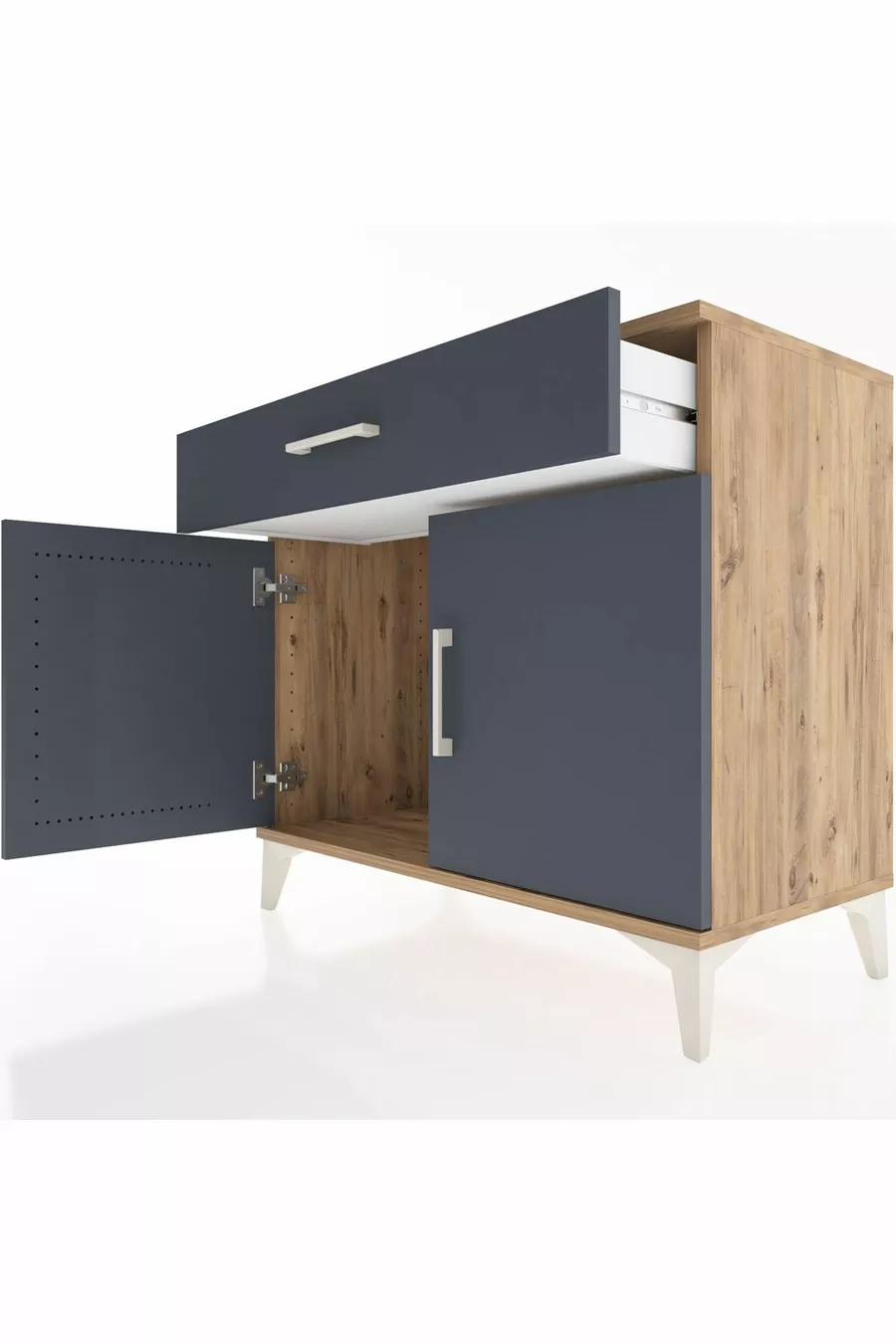 Commode Hyperion à une seule tiroir et 2 portes, pin-anthracite