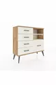 Commode Arges 2 étagères 5 tiroirs Pin-Pierre de lave