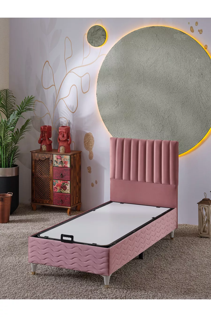 Ezgi Einzelbett 3-teiliges Set: Bett + Untergestell + Kopfteil