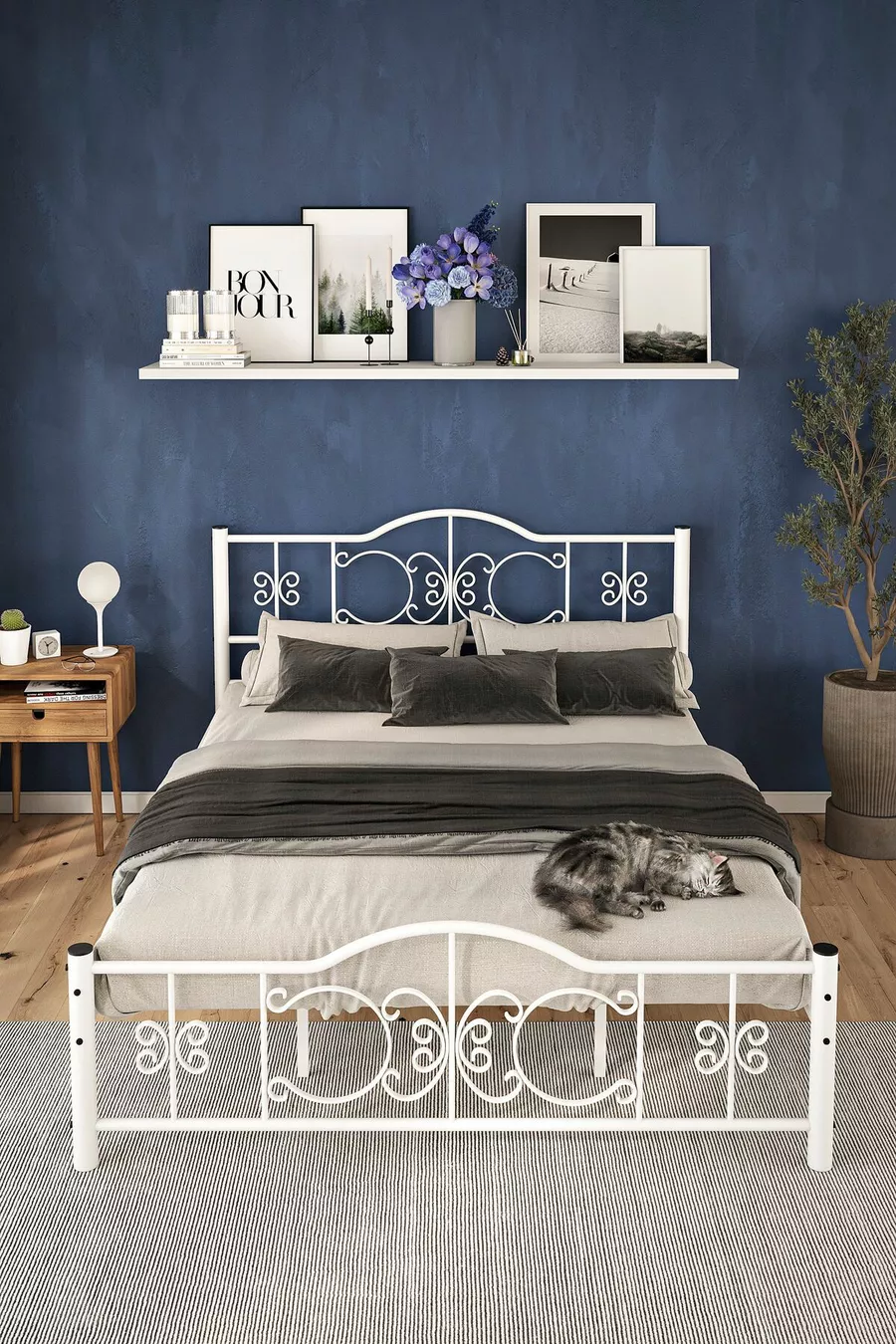 Pero Double Bed Wrought Iron Metal Bed White