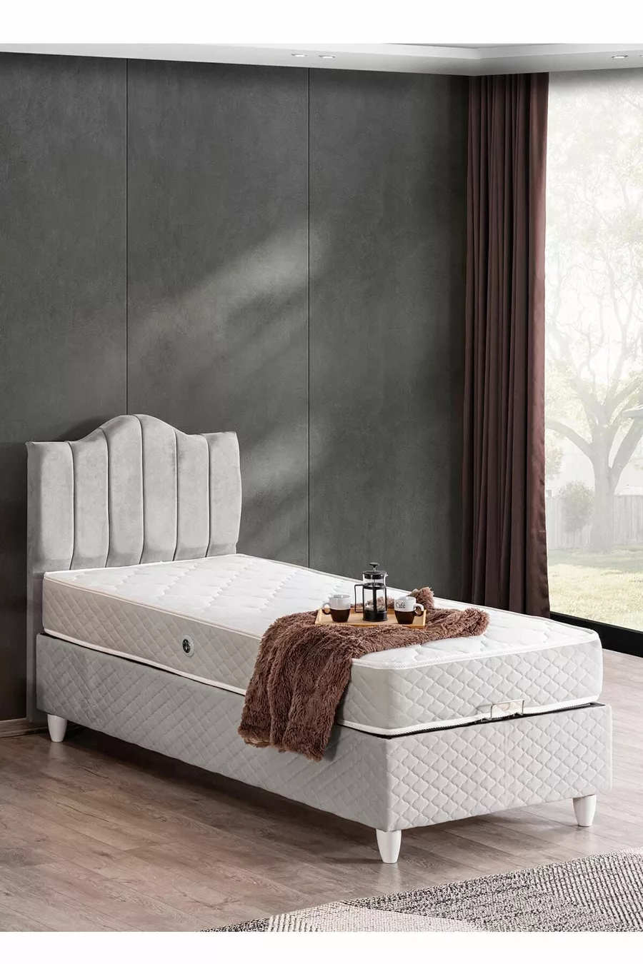 Bed Base, Trend Double Set, Single Bed Headboard - Gray