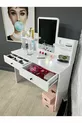 Tavolo da Trucco con Specchio, Tocador con 2 Cassetti, Organizer per Gioielli e Mensola, Bianco, cm