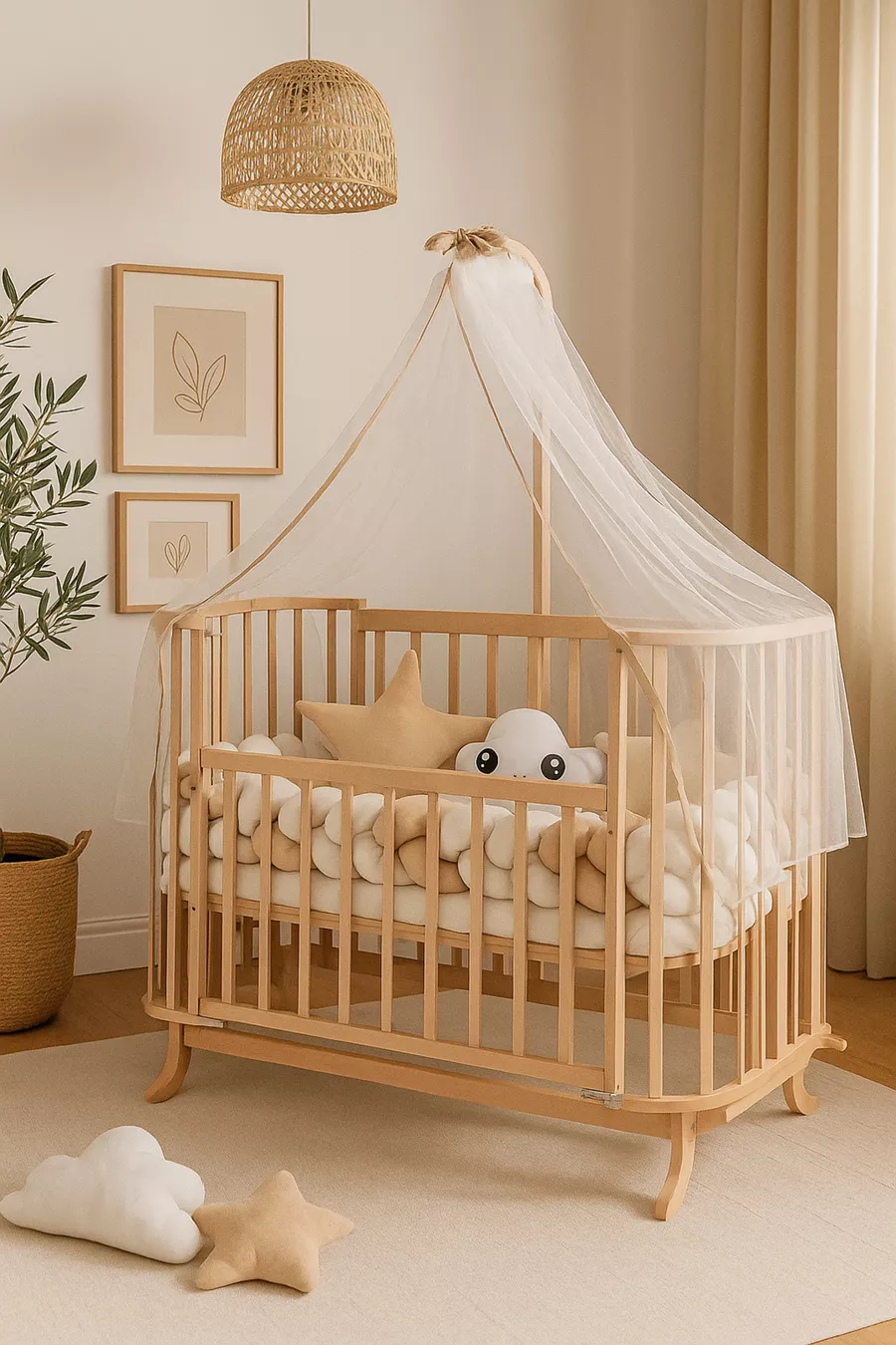 Ensemble de protection en bois brun crème tressé Mabela Beşik