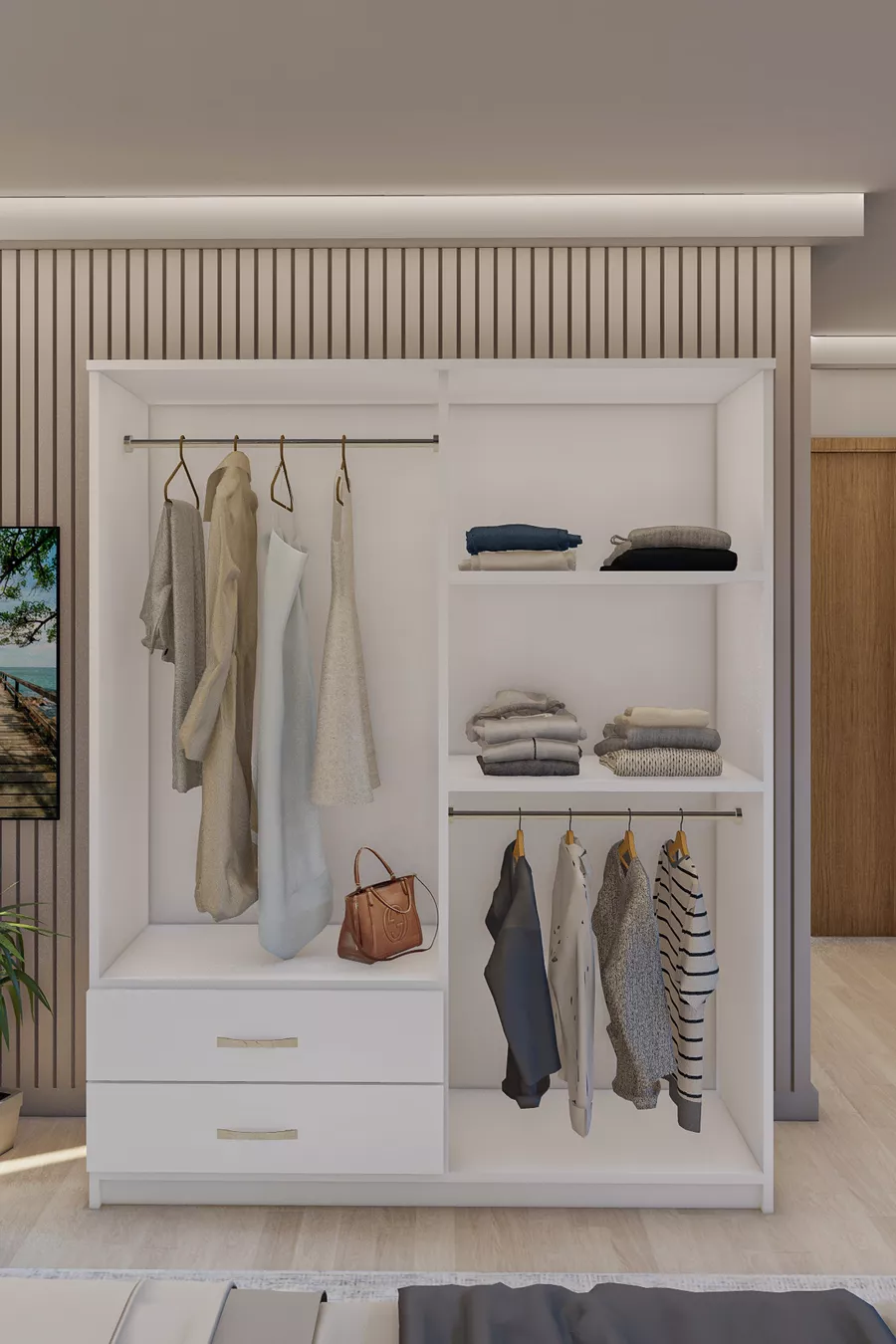 Armoire avec miroir, 4 portes et 2 tiroirs