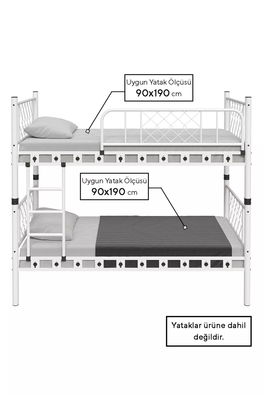 Elegant Kids' Room Bunk Bed and Bed with Wooden Headboard and Metal Frame