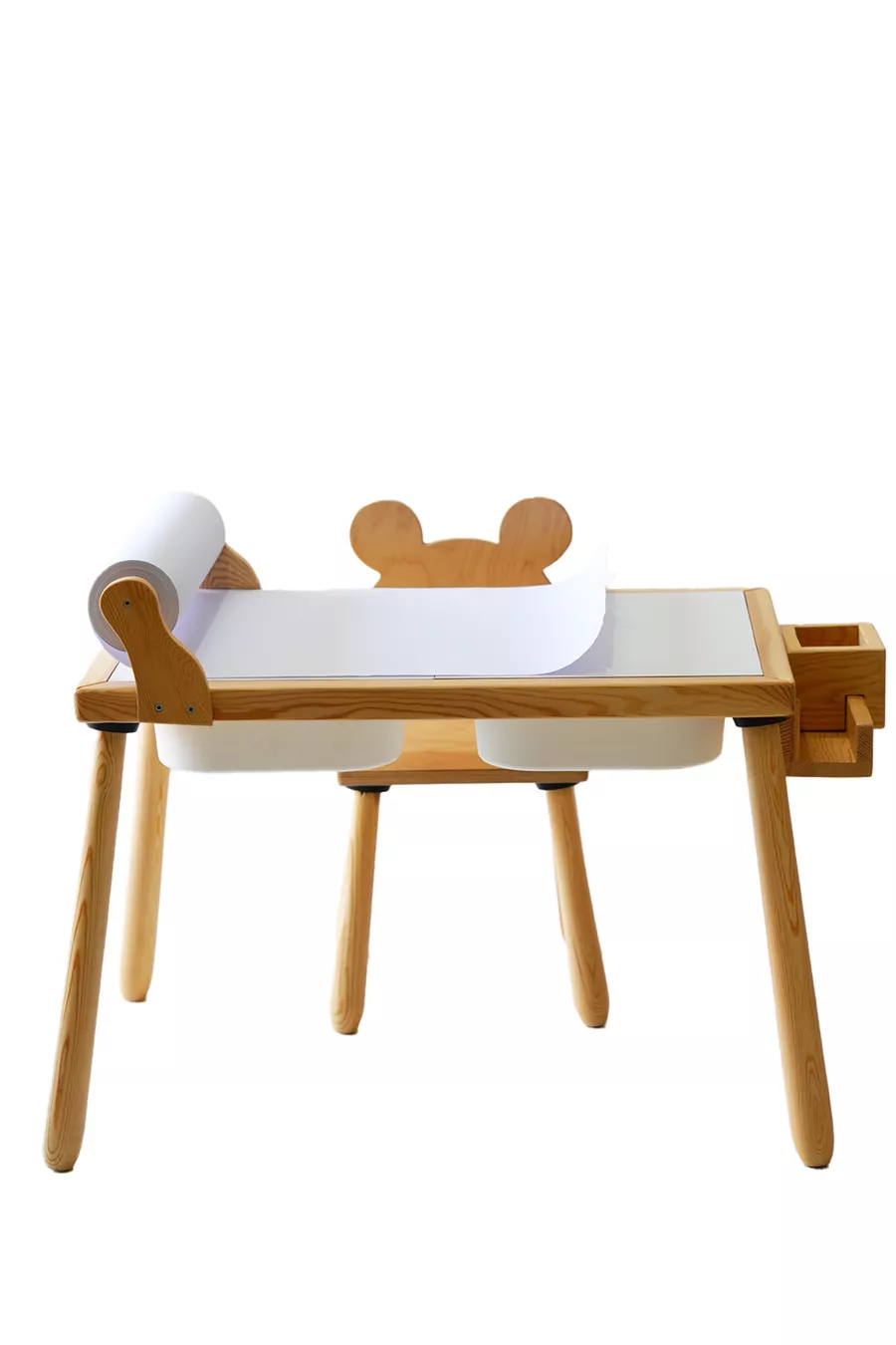 Holz-Sinnes-Aktivitätstisch für Kinder + 1 Stuhl-Set (mit Geschenk-Rollenpapier)