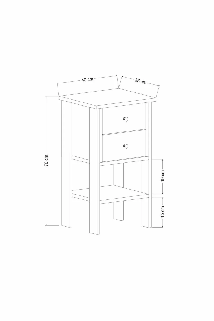 Table de chevet Mandosi Mobilier avec double tiroir, poignées en or anthracite