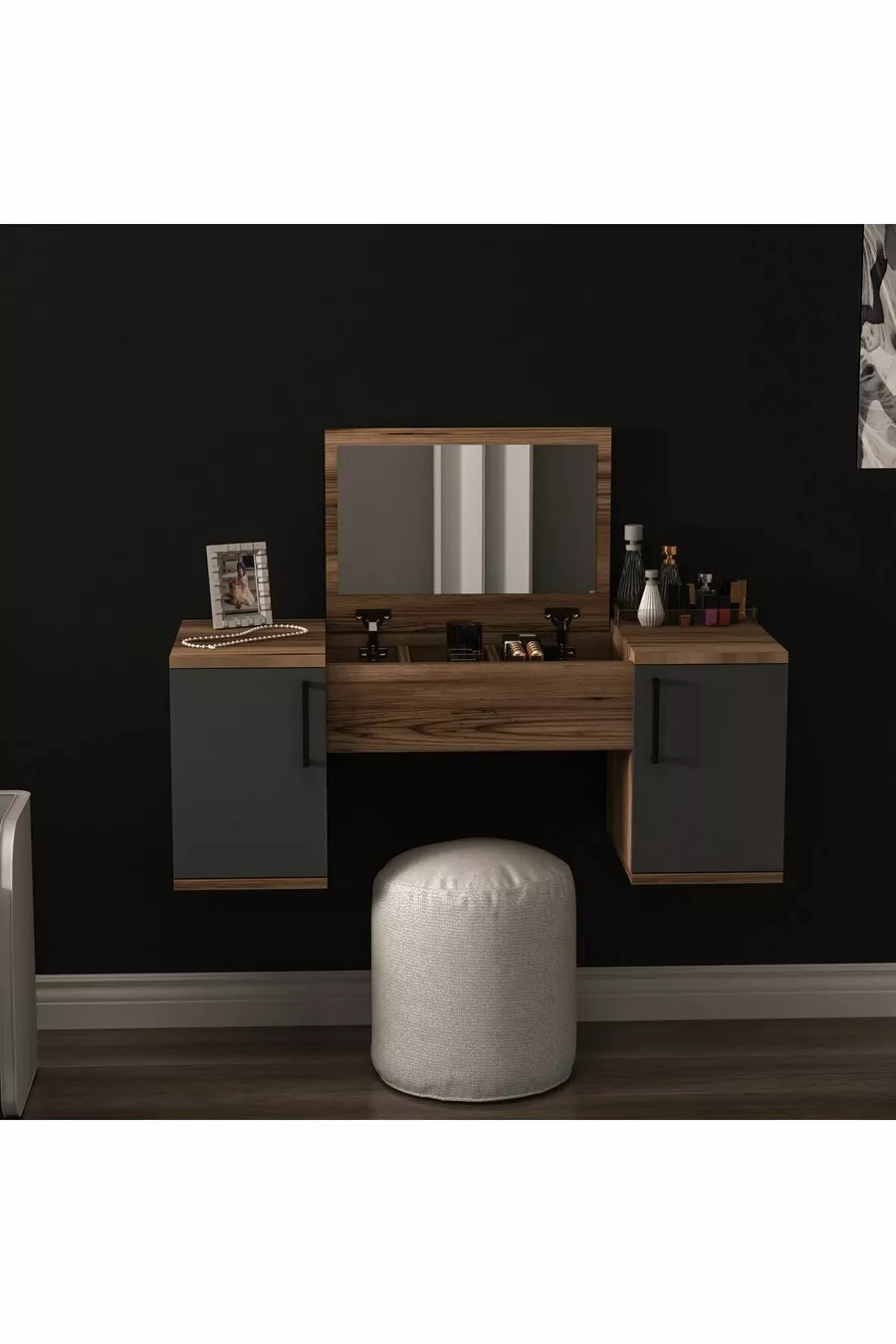 Mercan Makeup Table Wall-Mounted Makeup Table Space-Saving Color Lidya Anthracite