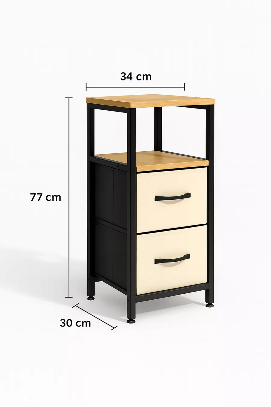 Table de chevet métallique avec 2 étagères, tiroir en cuir et organisateur pour chambre à coucher