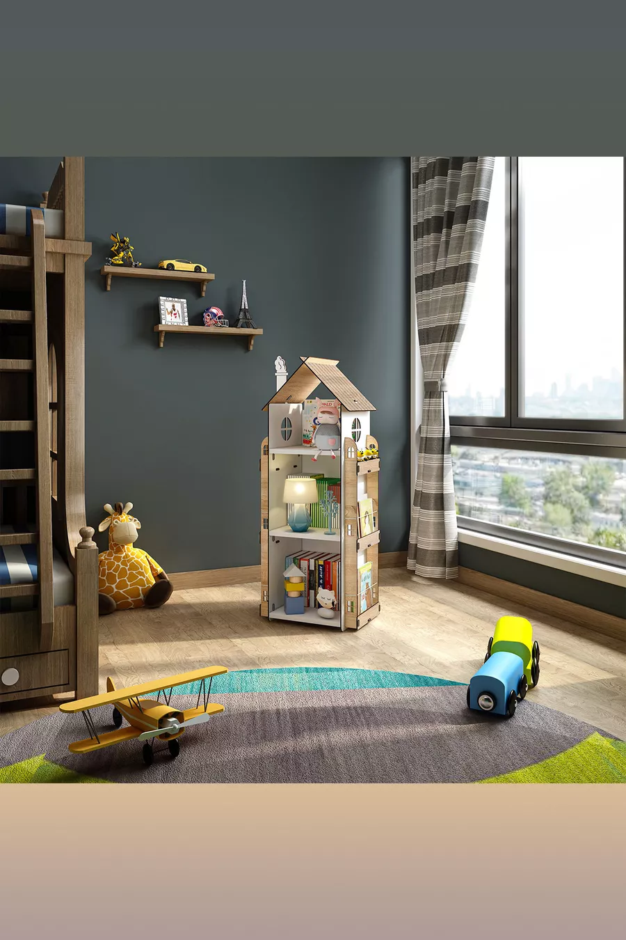 Roofy 9 Regal Holz Montessori Kinderzimmer Pädagogisches Bücherregal Skandinavischer Stil Montessori Bücherregal