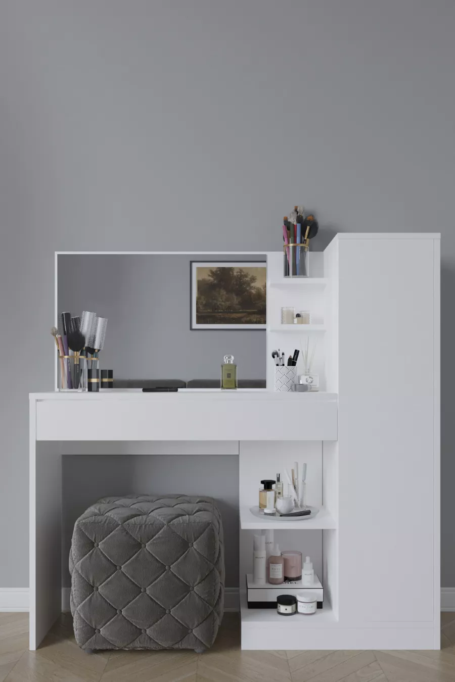 Orkide Makyaj Masası, 1 Çekmeceli, Dolaplı, Aynalı