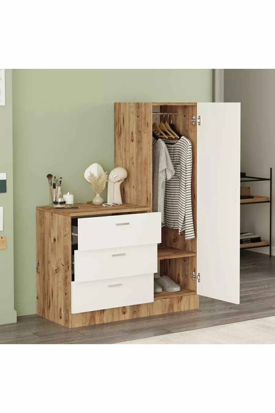 Commode miroir Nancy Armoire Pin-Blanc