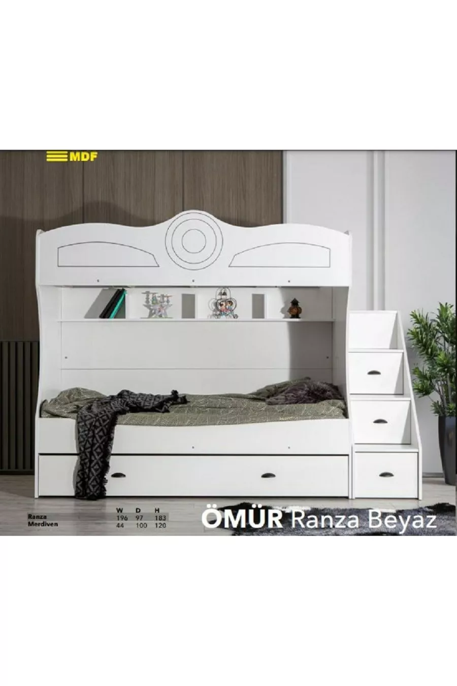 Lit superposé ÖMÜR en MDF avec échelle