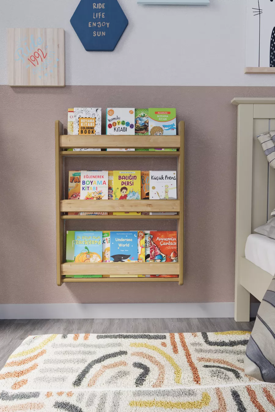 Детски шкаф за книги Montessori с 3 рафта  cm - Сапфирен дъб