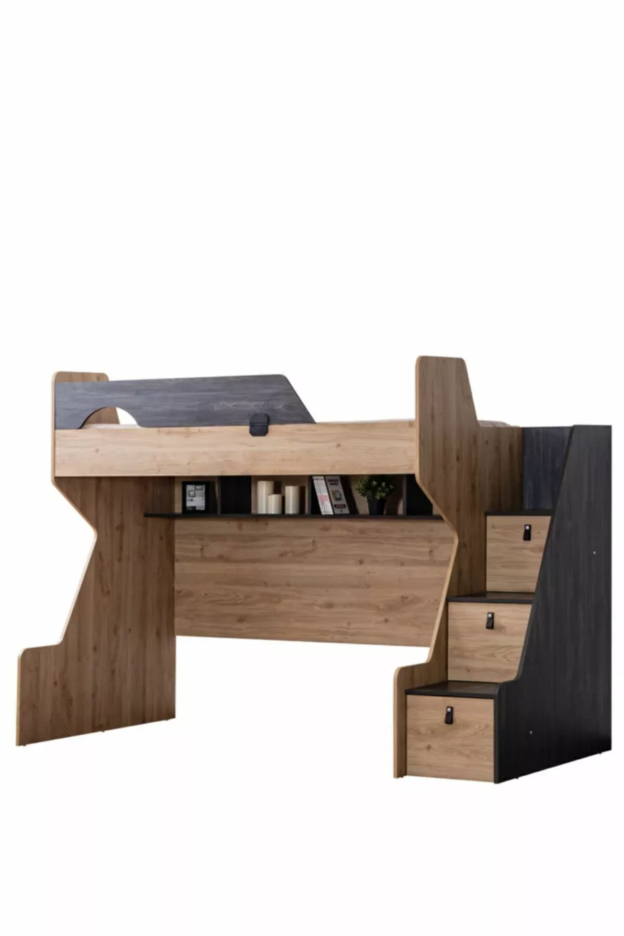 Stapelbed, Doğa Stapelbed Bed, Bureau, 3-Deurs Kast, 2 Comfort Matrassen