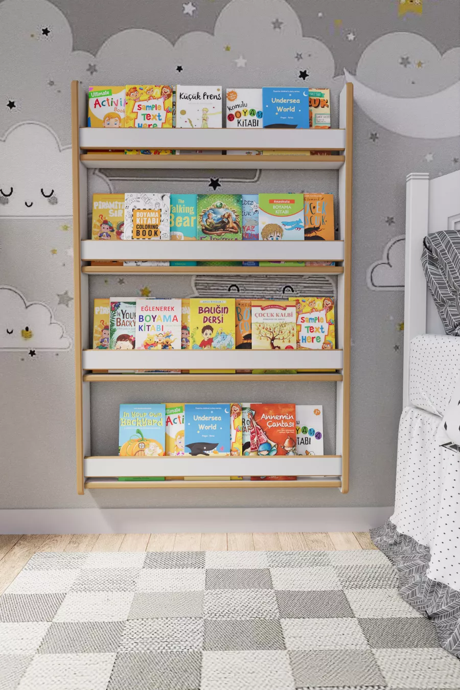 Bibliothèque pour enfants Montessori à 4 étagères * Cm Blanc