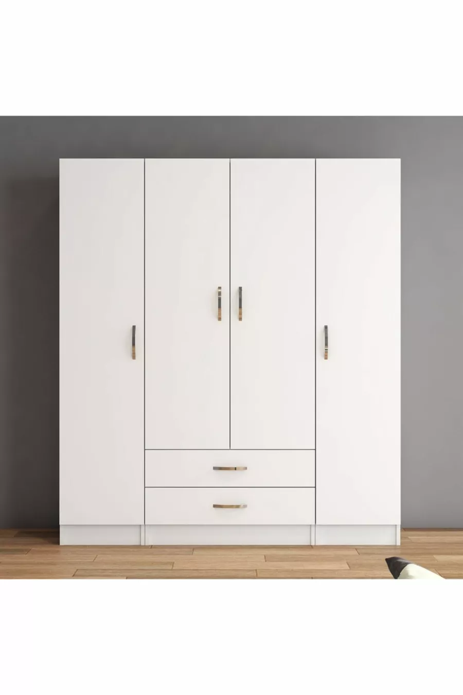 4-Door, 2-Drawer Wide Wardrobe White - 