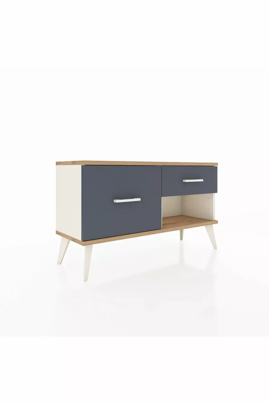 Commode Arges 2 tiroirs Pierre d'ail/Pin/Anthracite