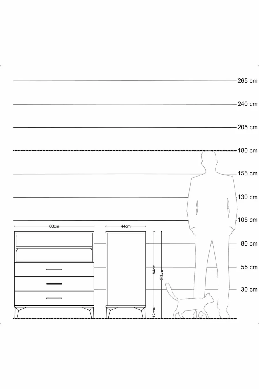 Commode Hyperion 2 étagères 3 tiroirs Anthracite-Pierre de Lune