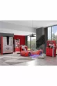 Chambre d'enfant - Lit avec Voiture Mercedes - Armoire 3 portes Sport, Bureau, Commode, Bibliothèque - Rouge