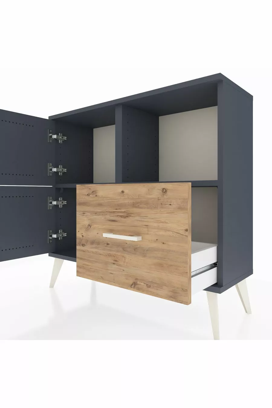 Commode Arges avec 2 étagères, 1 tiroir, 2 portes Anthracite-Anthracite/Sapin