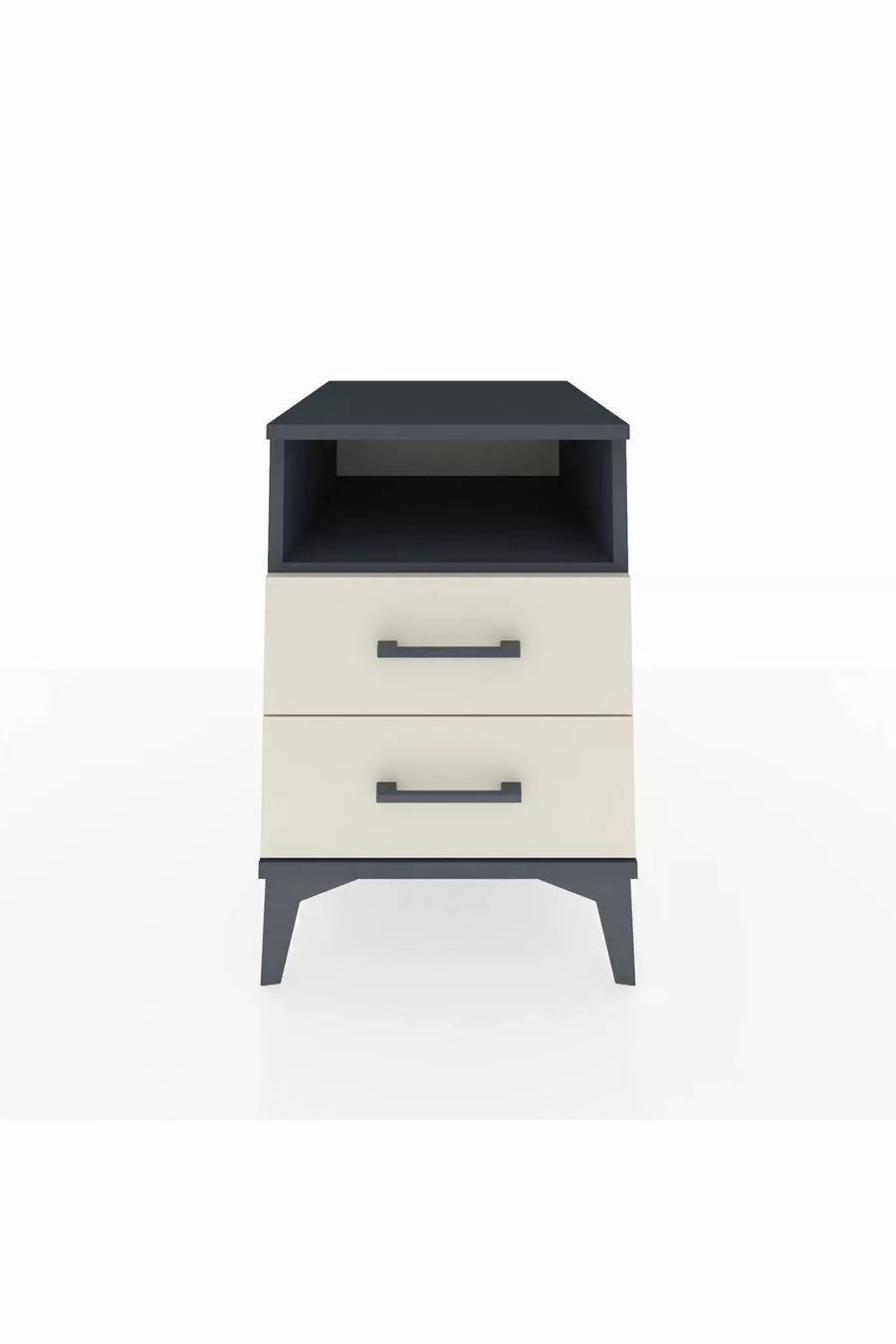 Comodino Kronos con una mensola e 2 cassetti Antracite-Gesso