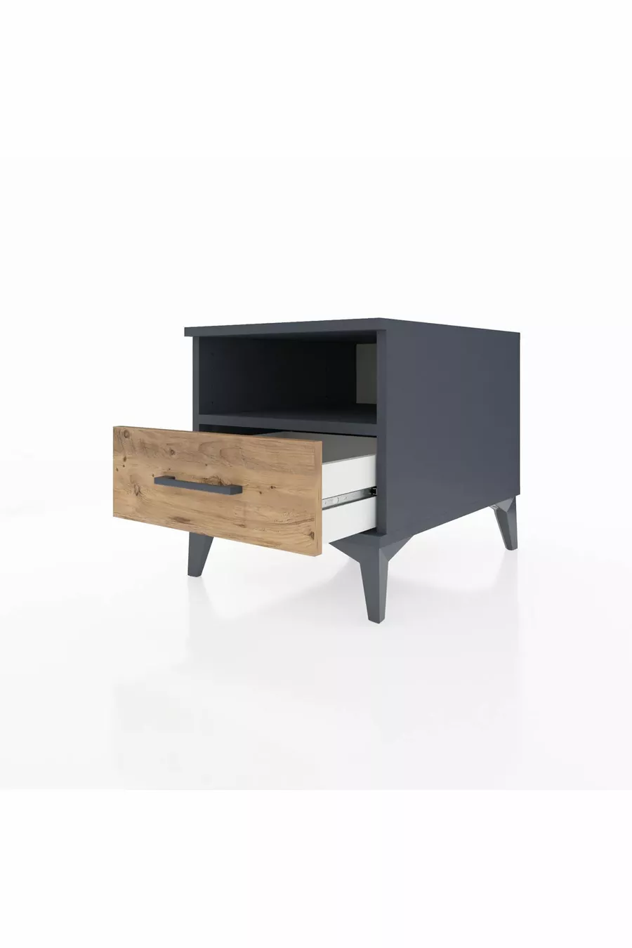 Comodino Kronos con un Ripiano e un Cassetto Antracite-Pino