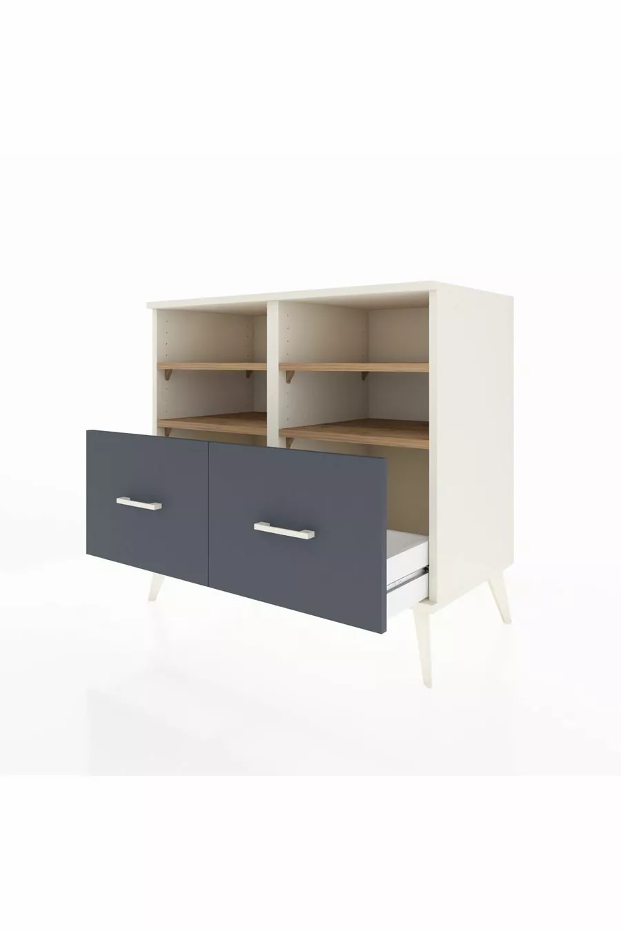Commode Hyperion 4 étagères 2 tiroirs Pierre de Lune-Pin/Anthracite