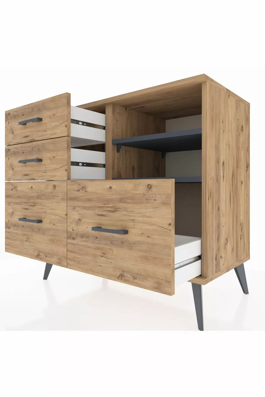 Hyperion Dresser 2 Shelves 4 Drawers Pine-Anthracite/Pine