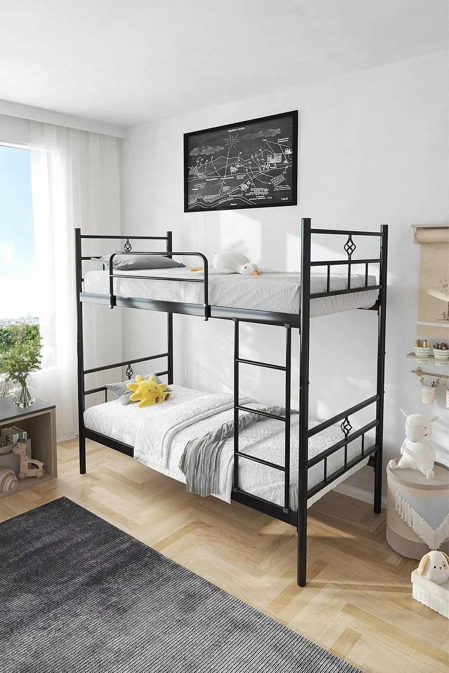 Koza Ranza Black Convertible Metal Bunk Bed Compatible with Mattress