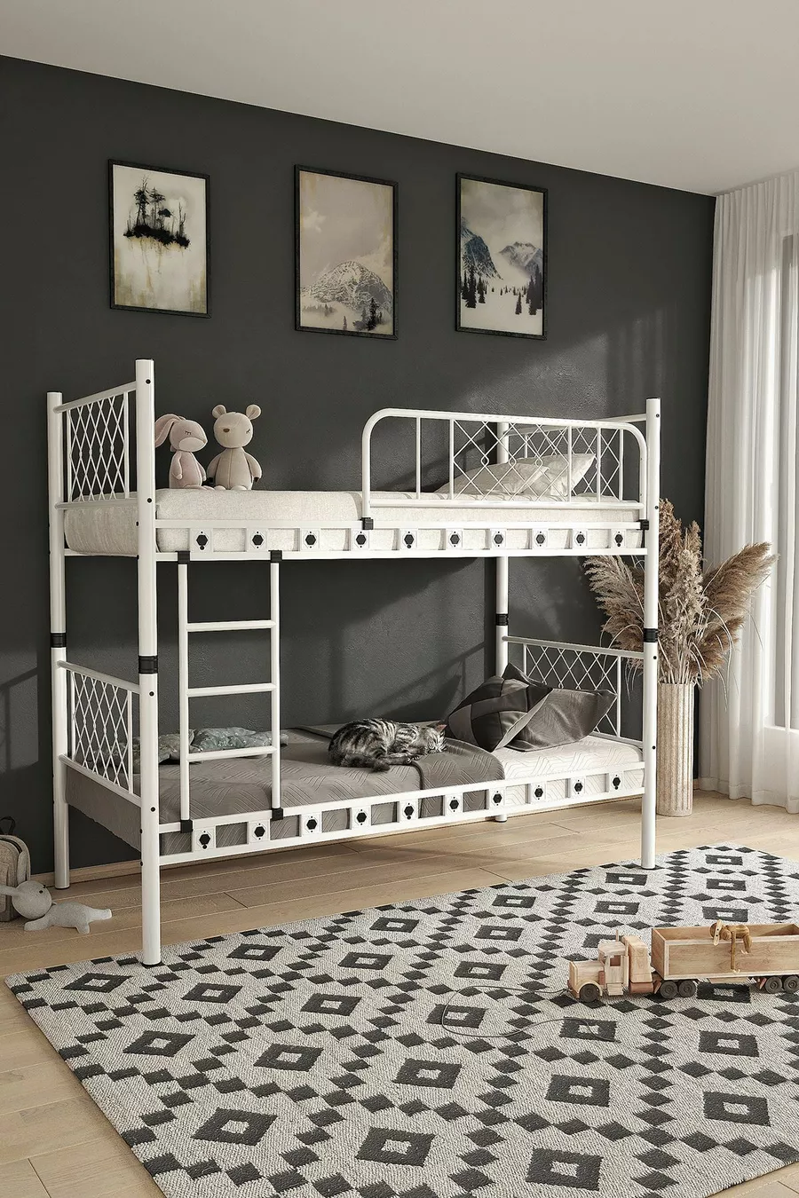 Letto a castello e letto singolo in metallo per bambini Metis