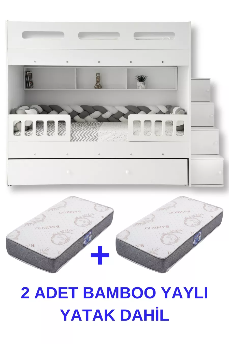 Lit superposé Berlin / 2 pièces avec matelas à ressorts en bambou inclus