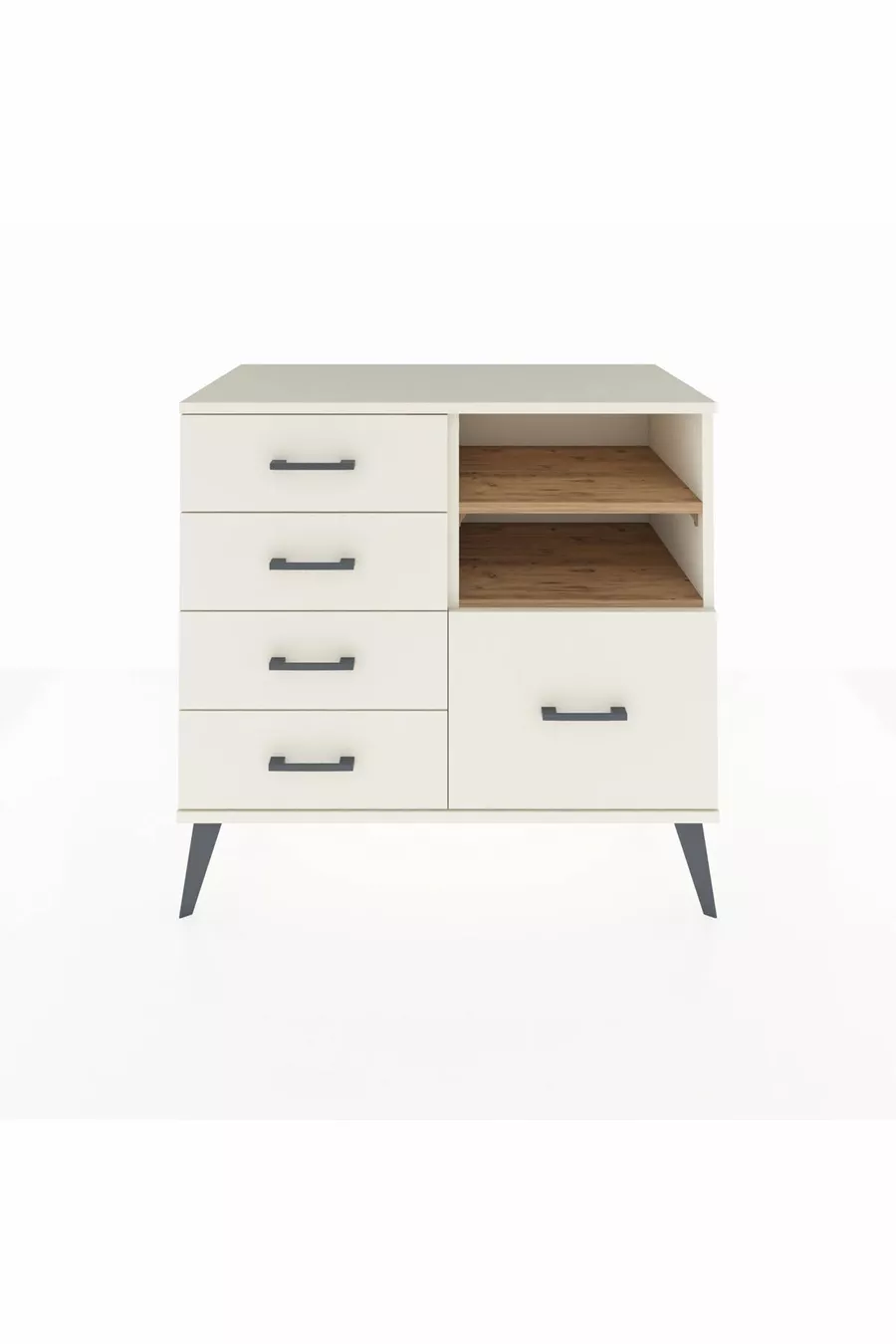 Commode Hyperion 2 étagères 5 tiroirs Pierre de lune-Pin/Pierre de lune