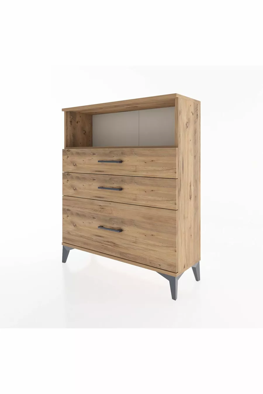 Commode Arges à un seul étagère et 3 tiroirs en pin-pin