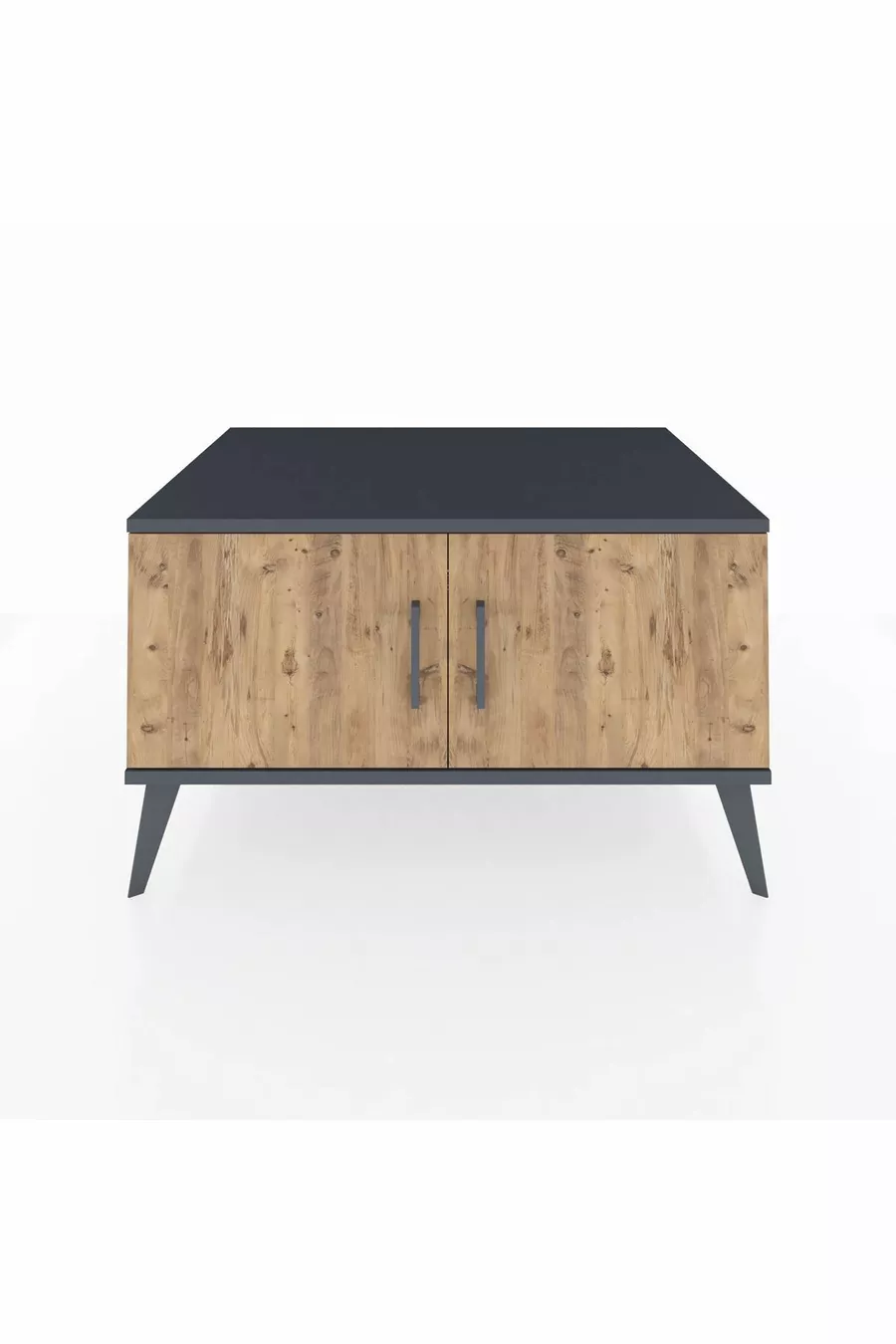 Commode Kronos 2 étagères 2 portes Anthracite-Pin/Gris pierre