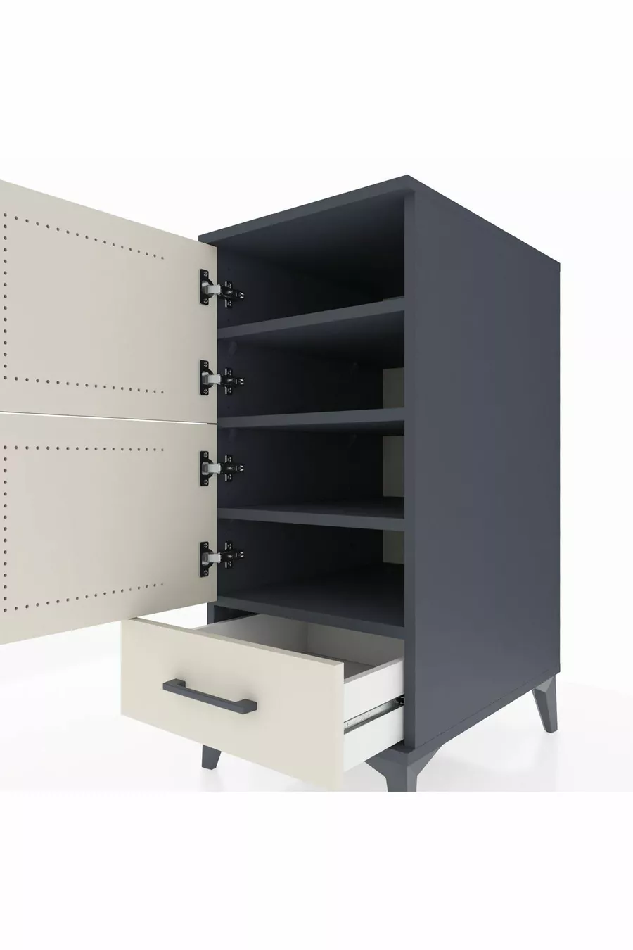 Kronos Chevet 4 étagères avec 1 tiroir et 1 porte Anthracite-Pierre de Lune