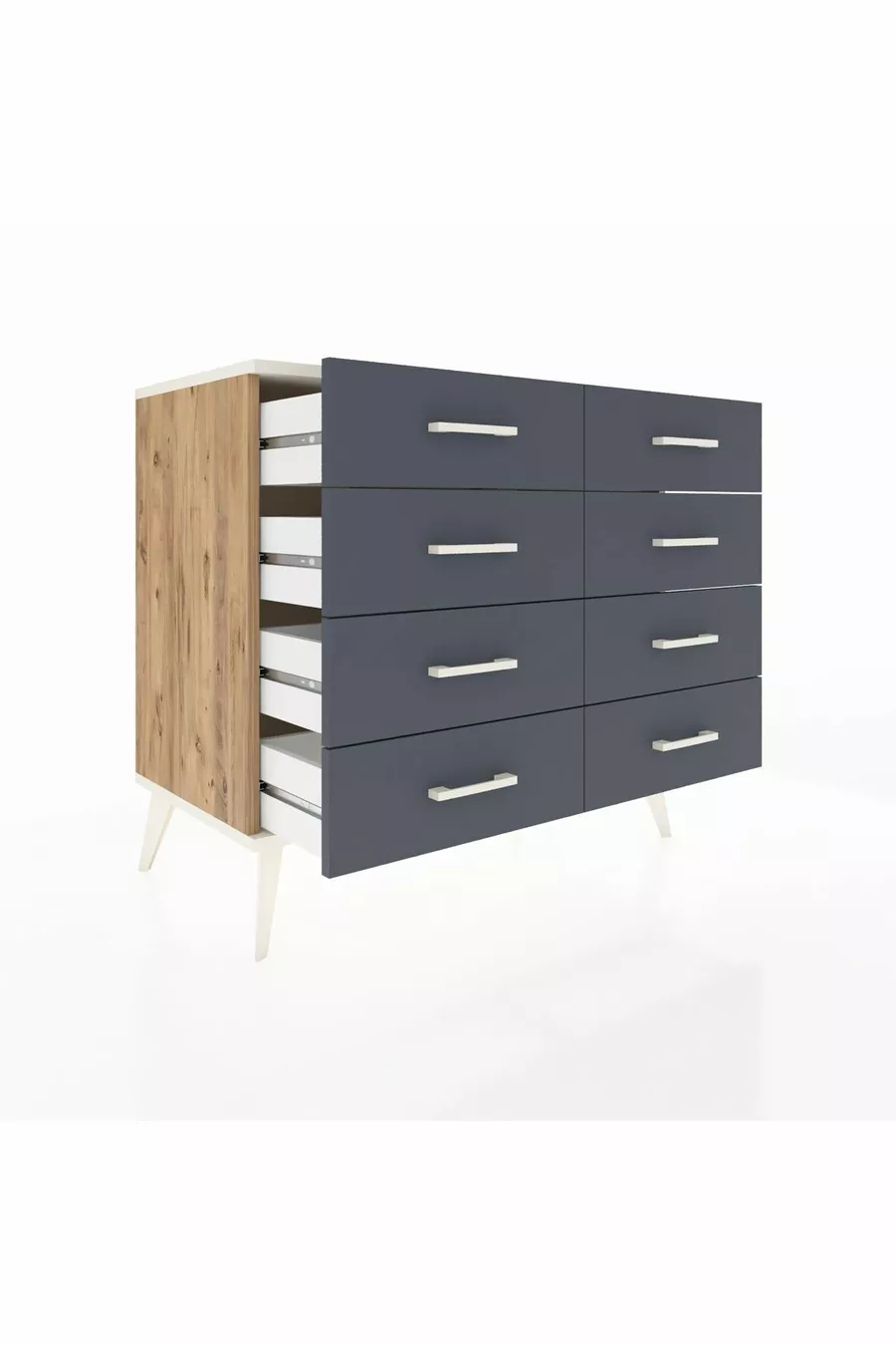 Commode Hyperion 8 tiroirs Pin-Pierres d'onyx/Anthracite