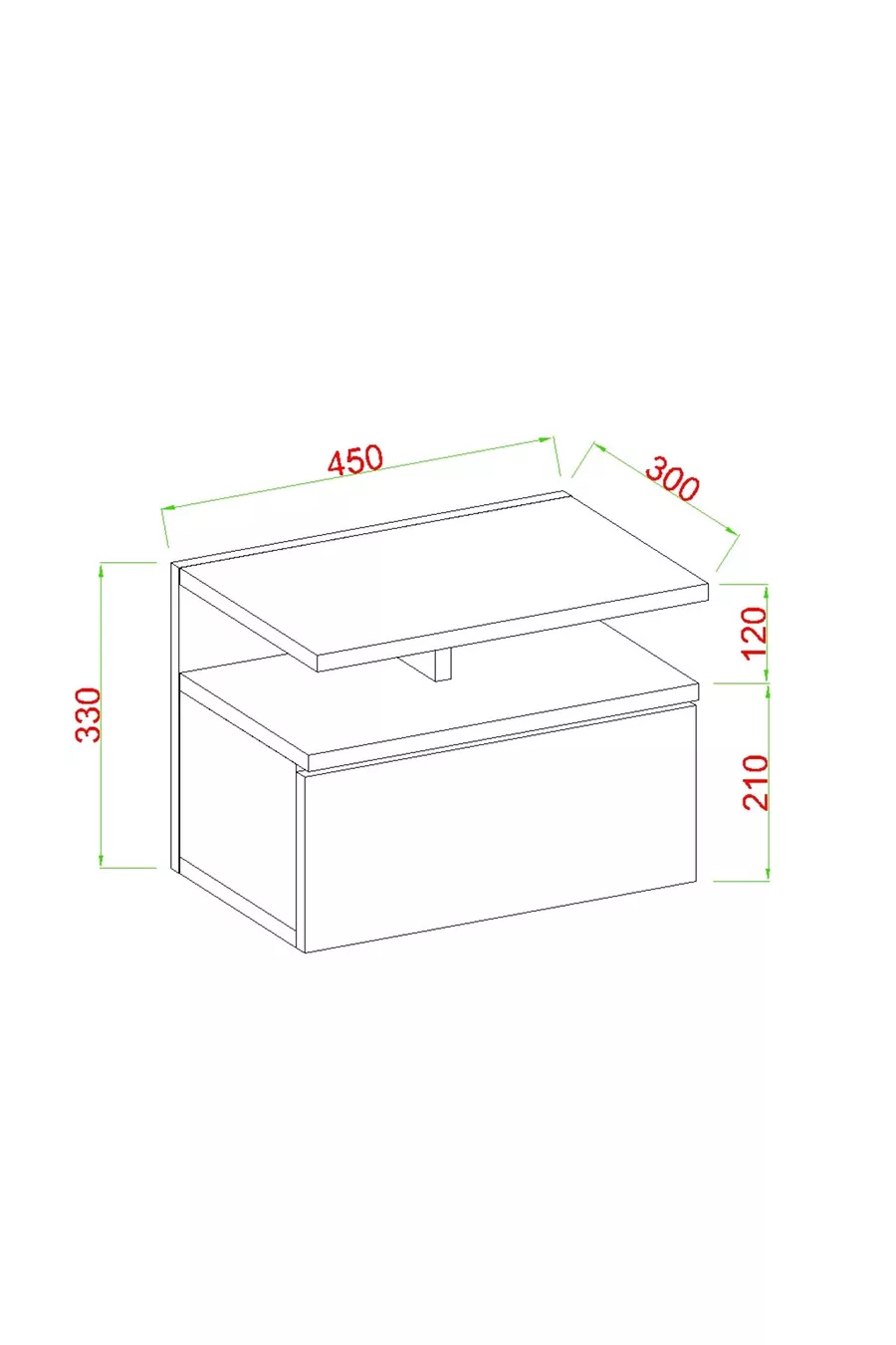 Virea Nightstand, Wall-Mounted, cm, Atlantic Pine